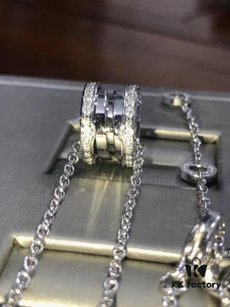 BVLGARI Bulgari Spring Ring Full Diamond Necklace - High-End CNC Precision Craftsmanship, 1:1 Fine Workmanship, Available in White Gold and Rose Gold
