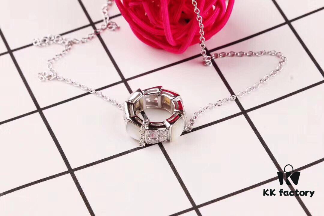 Bulgari BVLGARI 2018 Red Agate and White Agate Diamond-Paved Snake Bone Pendant Necklace