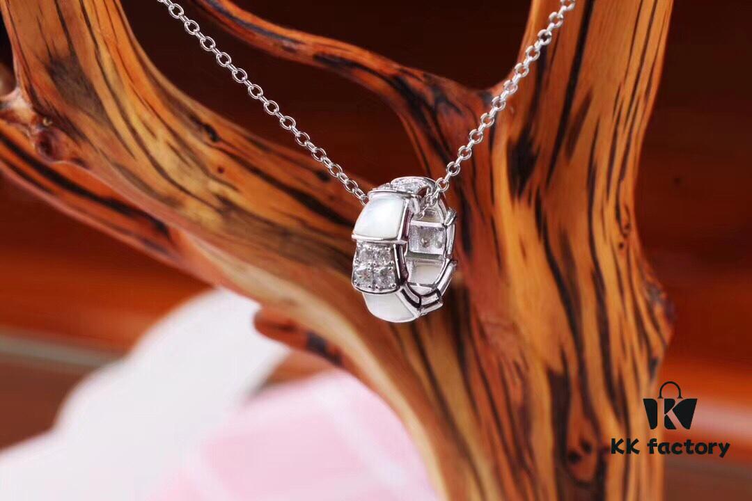 Bulgari BVLGARI 2018 Red Agate and White Agate Diamond-Paved Snake Bone Pendant Necklace