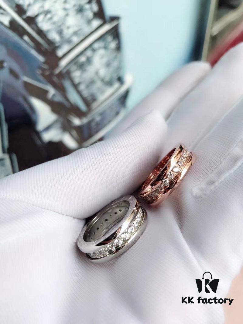 BVLGARI New CNC-Paved Diamond Carved Ring in White and Rose Gold