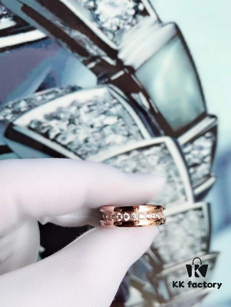 BVLGARI New CNC-Paved Diamond Carved Ring in White and Rose Gold