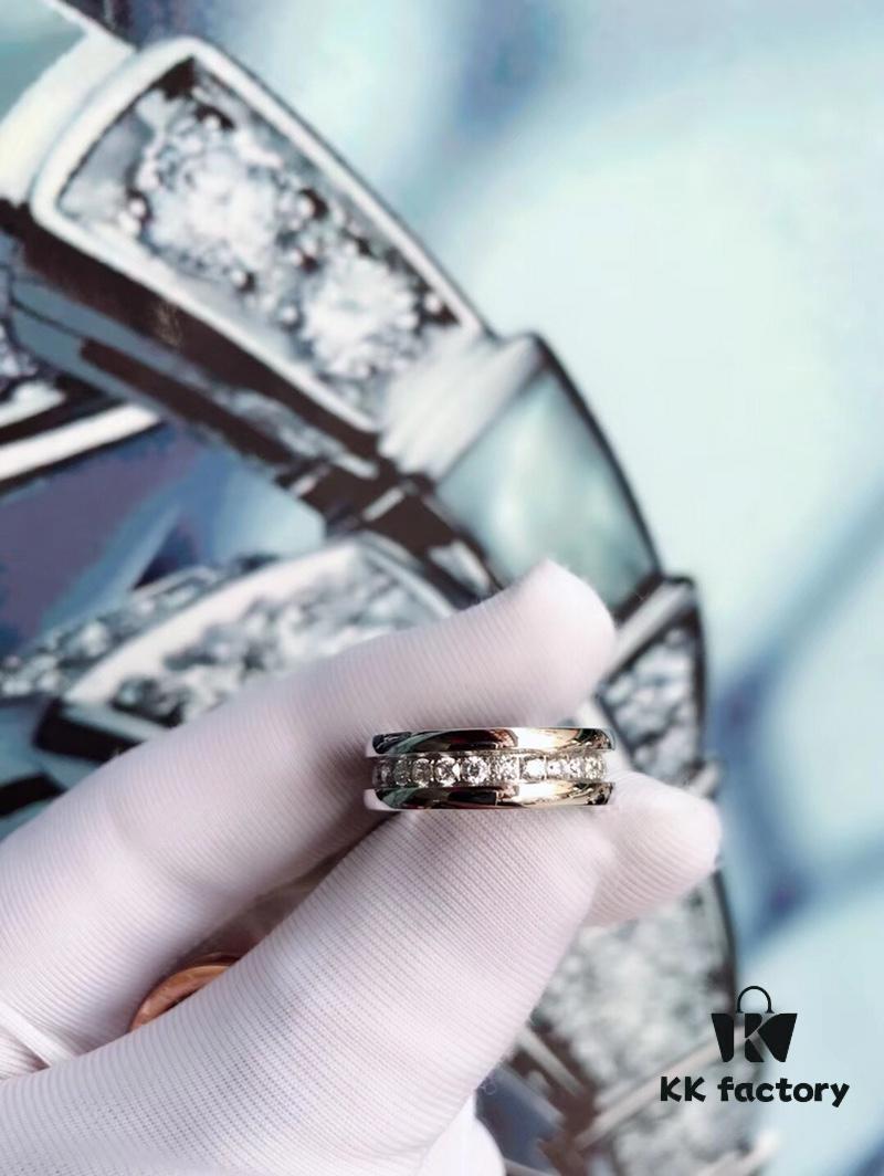 BVLGARI New CNC-Paved Diamond Carved Ring in White and Rose Gold
