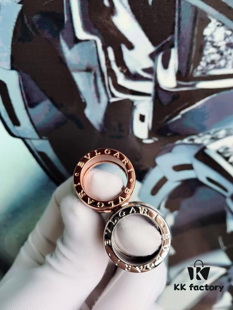 BVLGARI New Three-Ring Wide CNC Inlaid Diamond-Cut Ring in White and Rose Gold, Black Ceramic Inlay