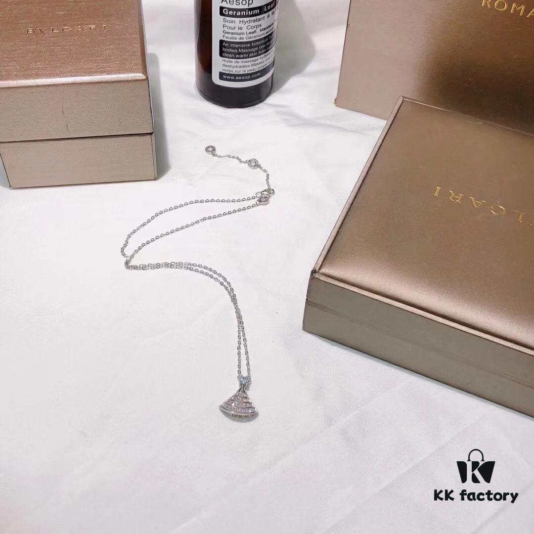 Bv Bulgari Diva Series Fan-shaped Full Diamond Platinum High-end Customized Imported S925 Sterling Silver 5A Super Sparkling Zircon Necklace with Original Bulgari Chain