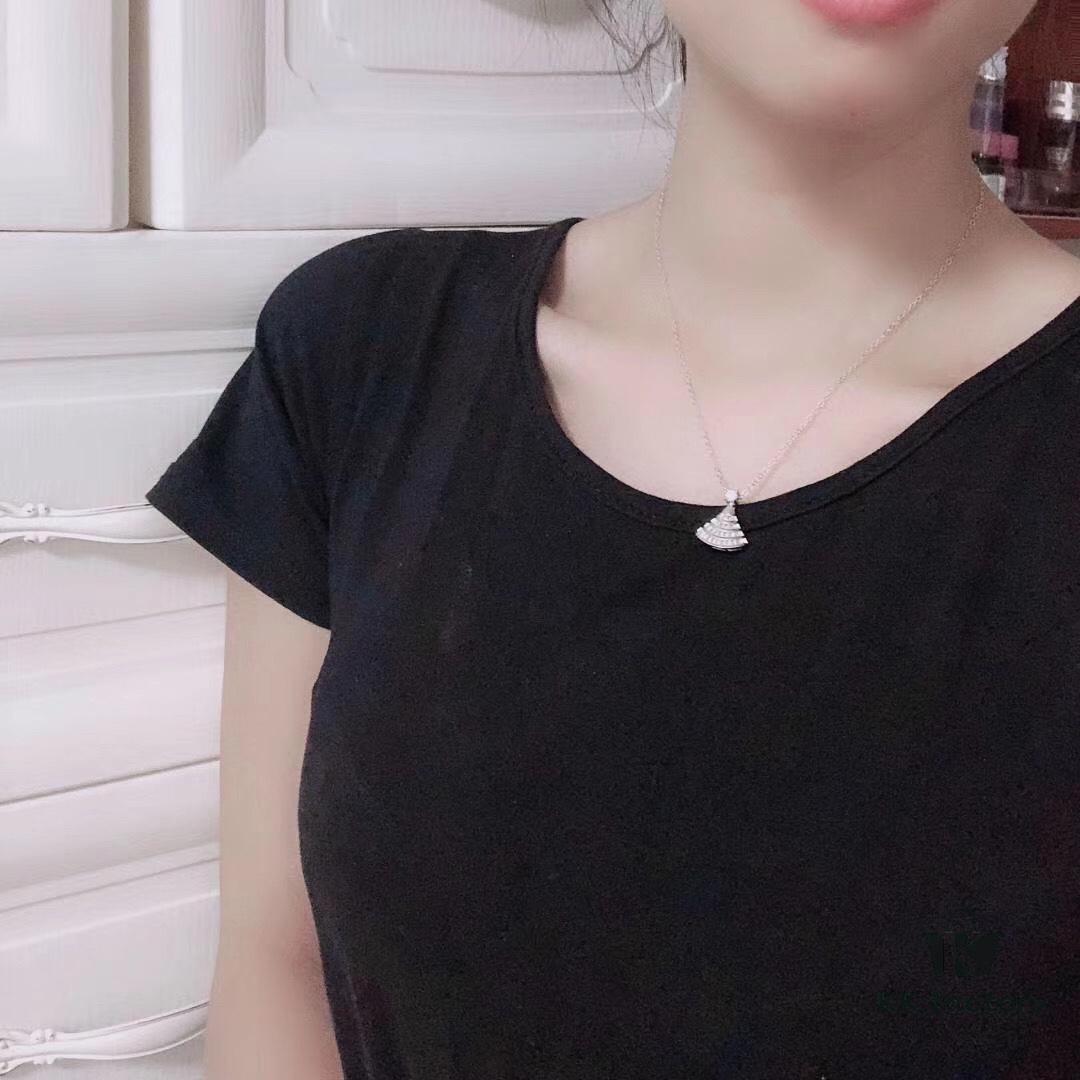 Bv Bulgari Diva Series Fan-shaped Full Diamond Platinum High-end Customized Imported S925 Sterling Silver 5A Super Sparkling Zircon Necklace with Original Bulgari Chain