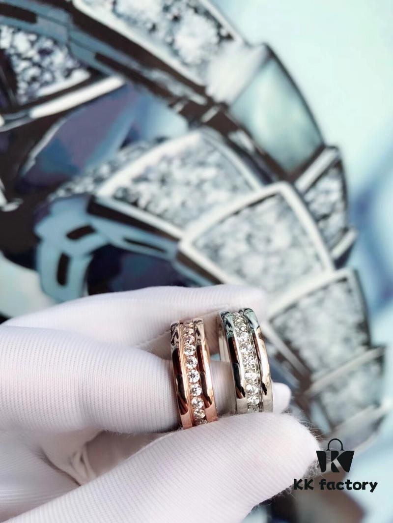 BVLGARI New CNC-Paved Diamond Carved Ring in White and Rose Gold