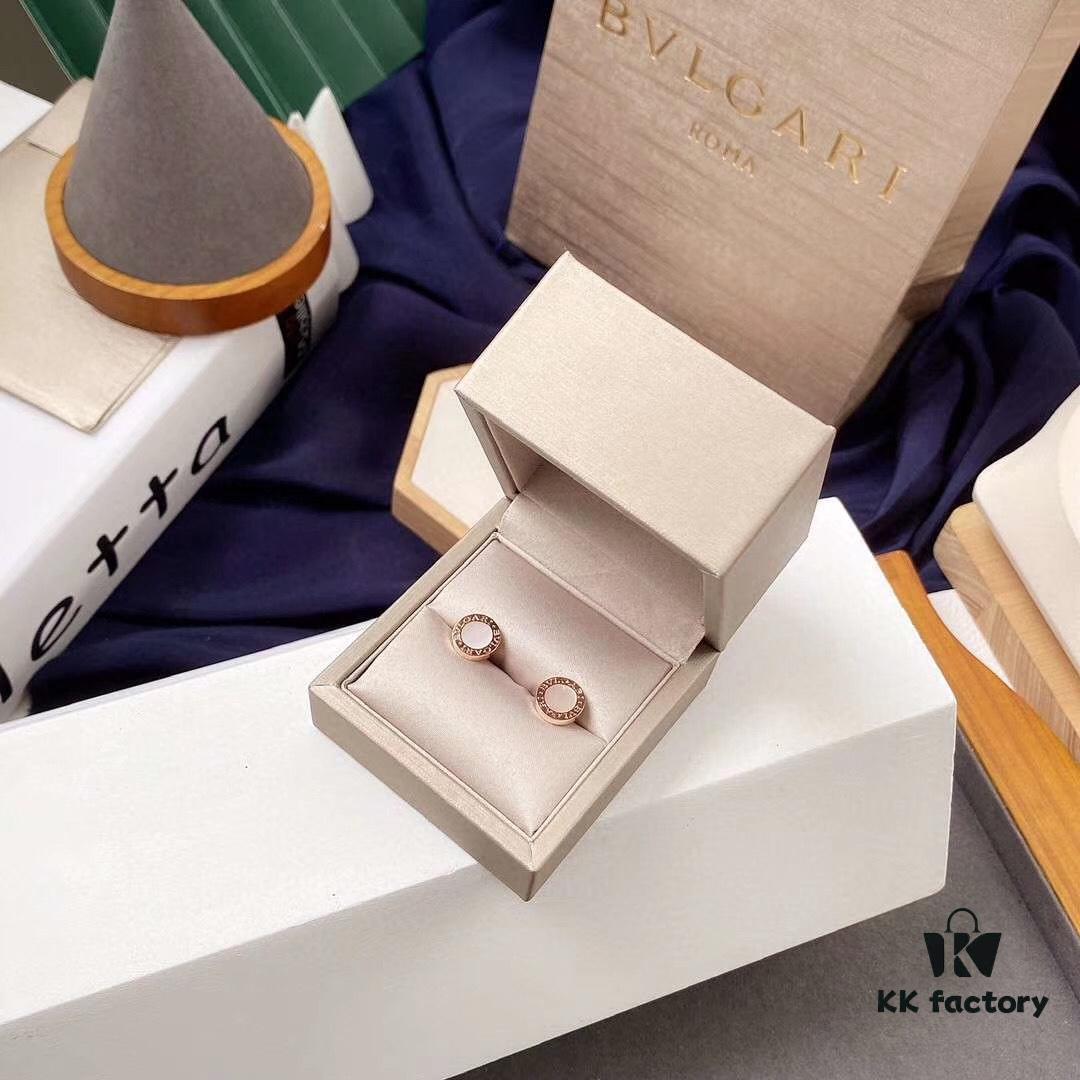 Bvlgari Bulgari Round Disc Stud Earrings, Classic Unisex Design, Same Style as Jing Boran