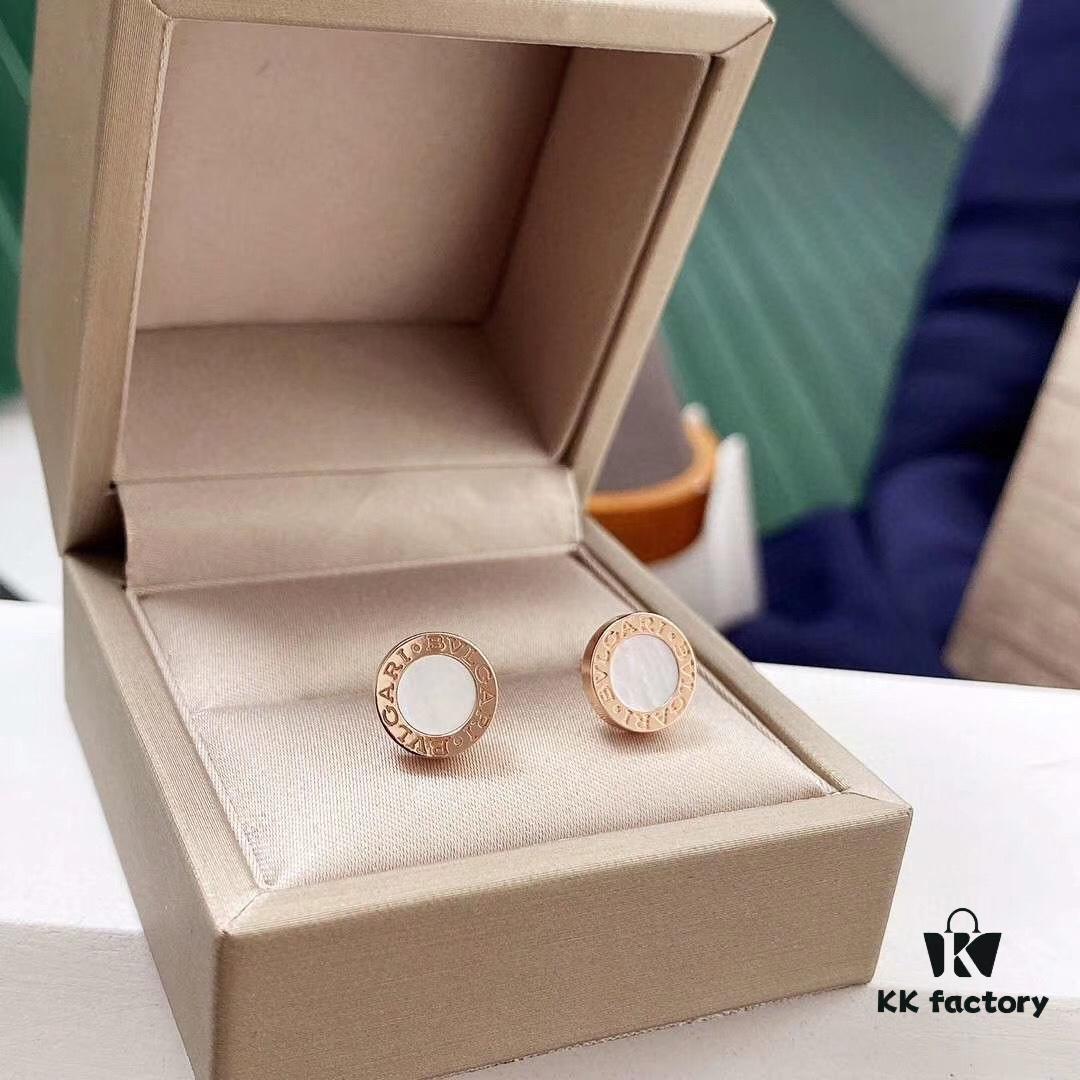 Bvlgari Bulgari Round Disc Stud Earrings, Classic Unisex Design, Same Style as Jing Boran