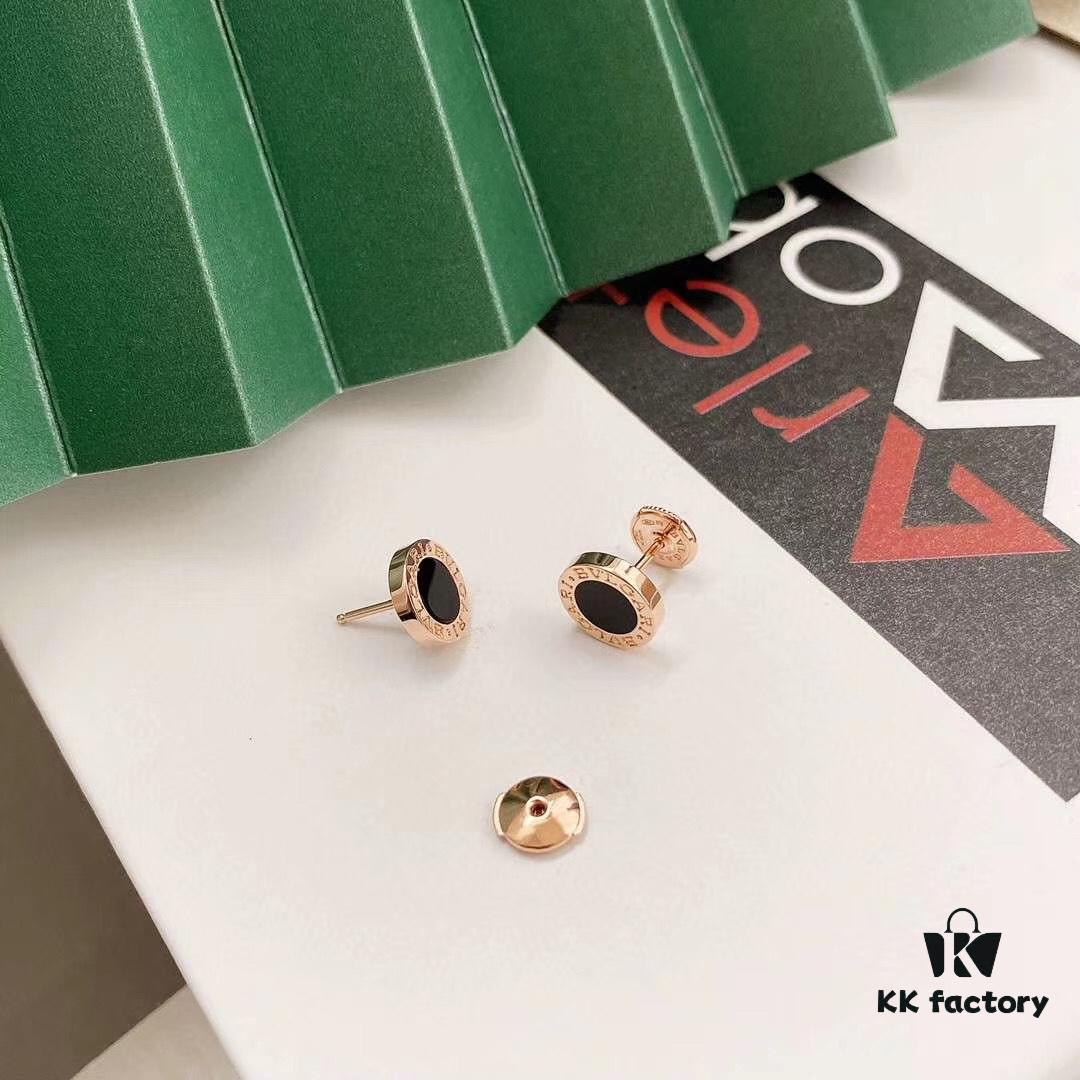 Bvlgari Bulgari Round Disc Stud Earrings, Classic Unisex Design, Same Style as Jing Boran