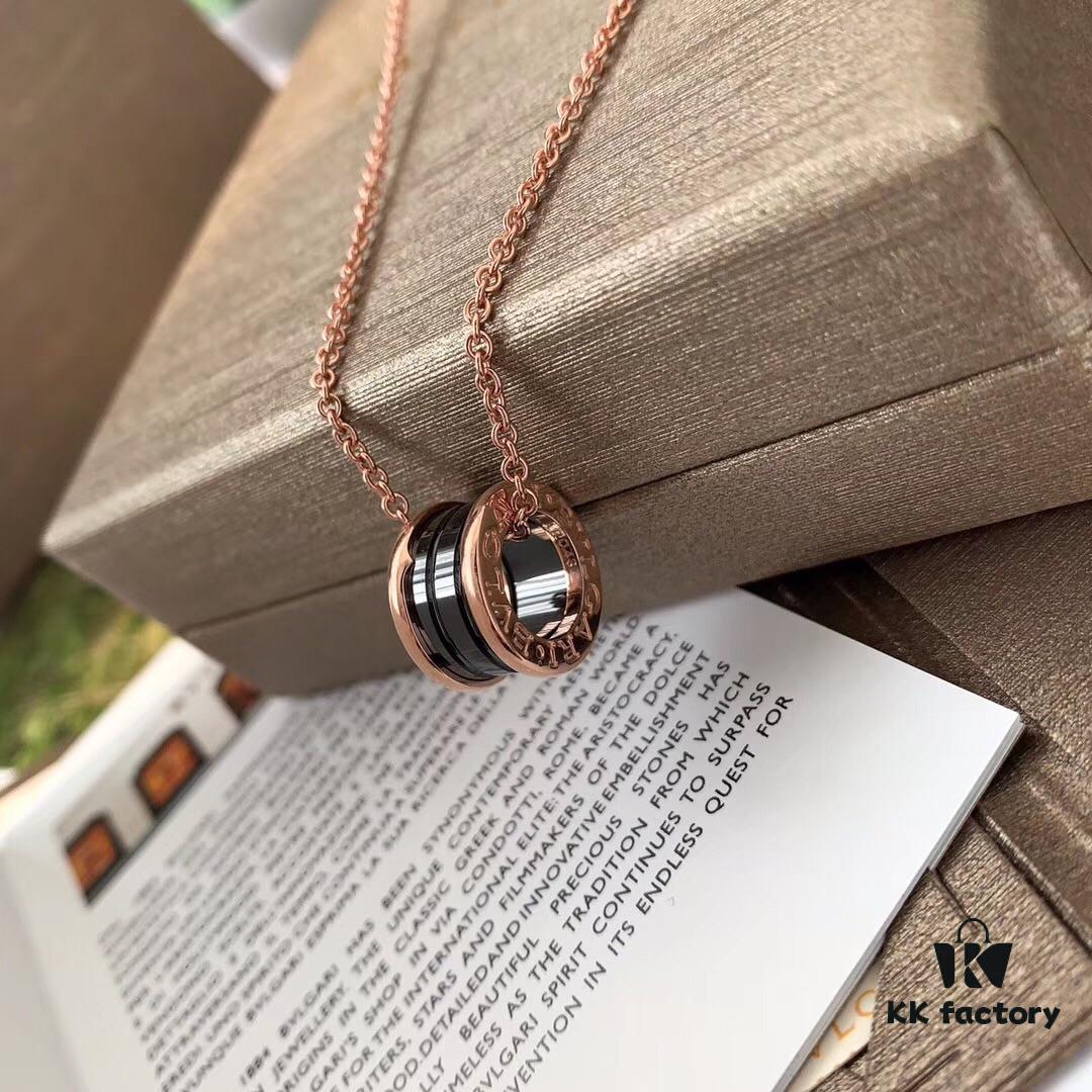 Bvlgari B.ZERO1 Series Necklace in Rose Gold with Black Ceramic Spiral Pendant