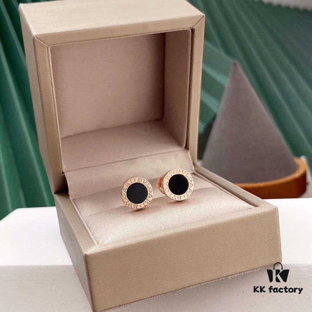 Bvlgari Bulgari Round Disc Stud Earrings, Classic Unisex Design, Same Style as Jing Boran