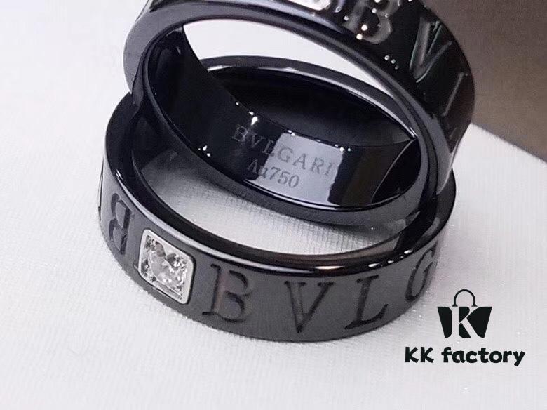 BVLGARI Bulgari Couple's Black Ceramic Ring with 925 Silver Setting and Simulated Diamonds
