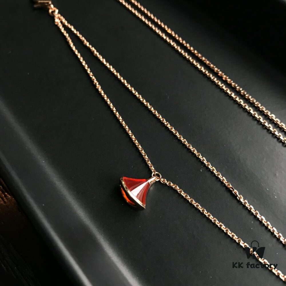 BVLGARI Bulgari Diva Series Skirt Dress Necklace and Bracelet Set - High-End Custom Red Carnelian Fan Collection, 18K Rose Gold/White Gold Plated Premium Alloy with Sparkling Faux Diamonds