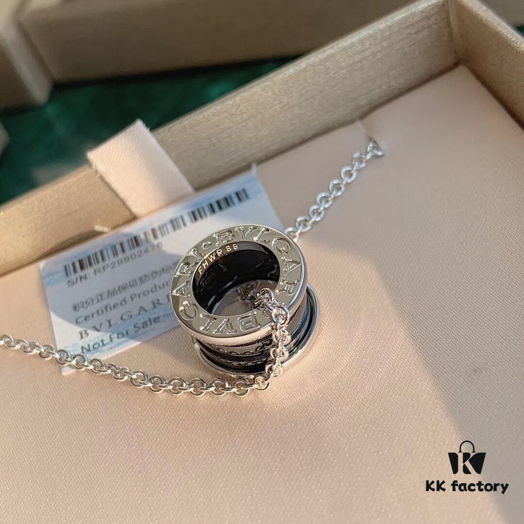 BVLGARI B.zero1 Black Ceramic Charity Pendant Necklace in 925 Sterling Silver Unisex Jewelry