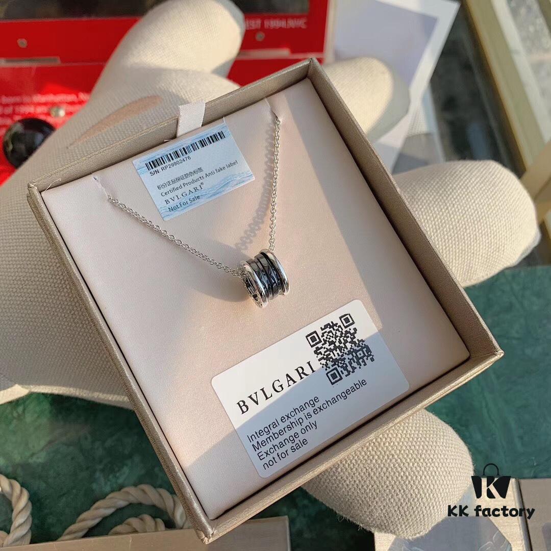 BVLGARI B.zero1 Black Ceramic Charity Pendant Necklace in 925 Sterling Silver Unisex Jewelry