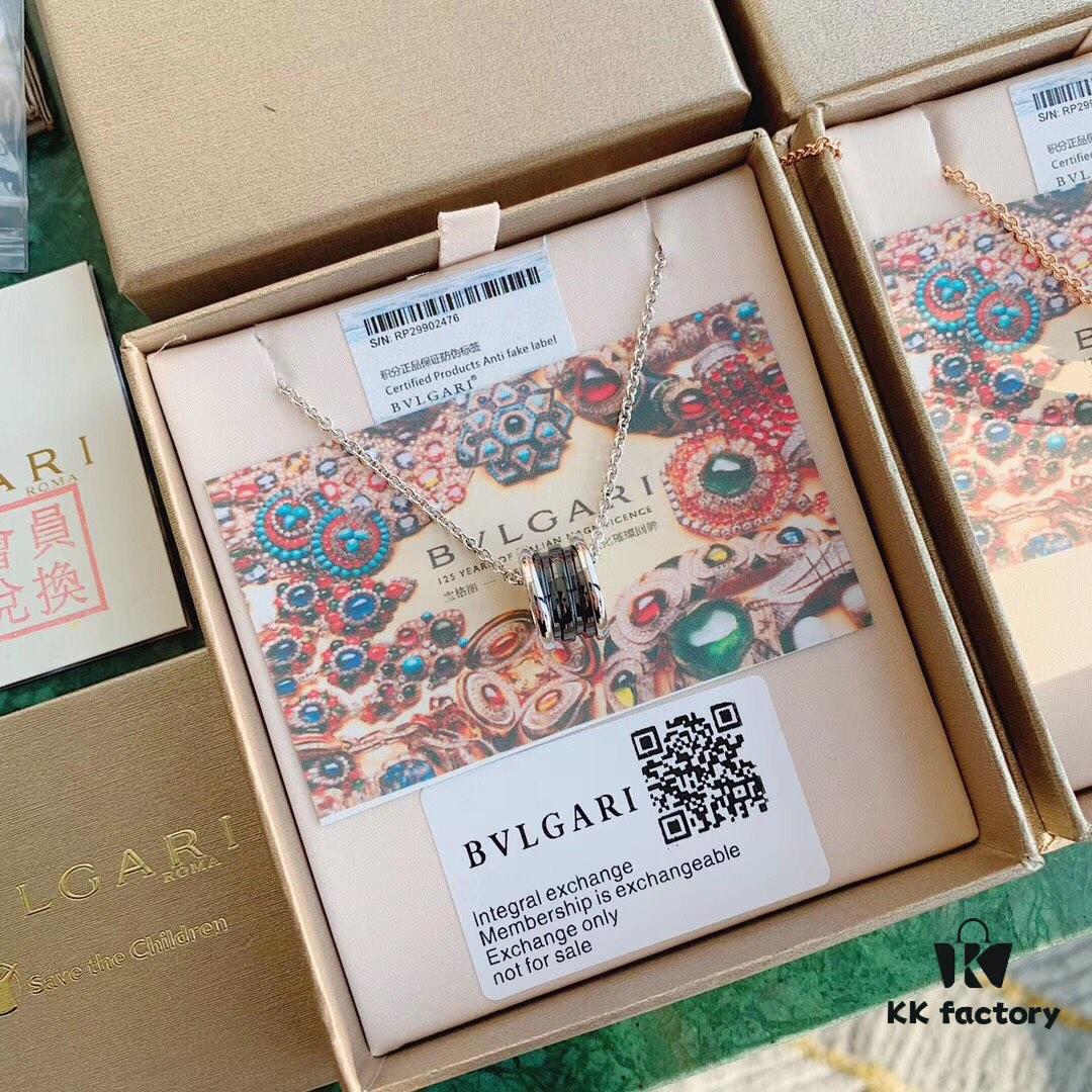 BVLGARI B.zero1 Black Ceramic Charity Pendant Necklace in 925 Sterling Silver Unisex Jewelry