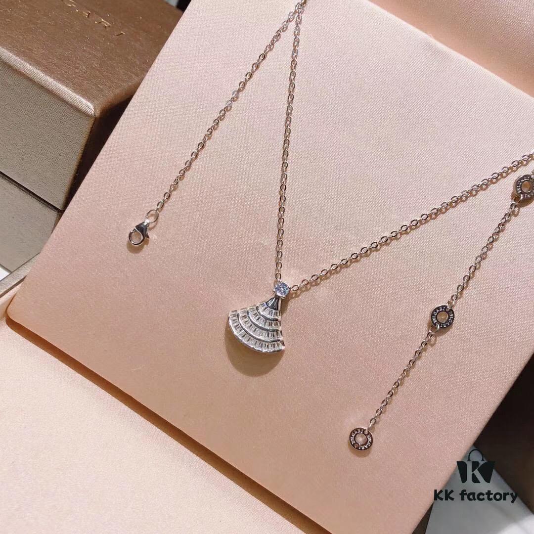 Bv Bulgari Diva Series Fan-shaped Full Diamond Platinum High-end Customized Imported S925 Sterling Silver 5A Super Sparkling Zircon Necklace with Original Bulgari Chain