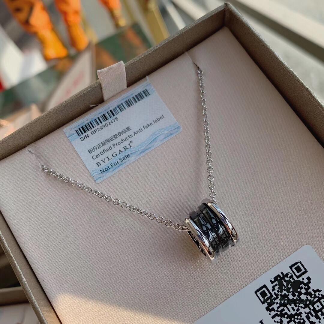 BVLGARI B.zero1 Black Ceramic Charity Pendant Necklace in 925 Sterling Silver Unisex Jewelry