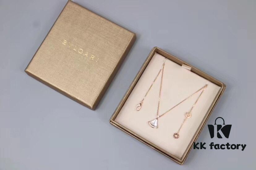 High-End Custom 925 Sterling Silver Fan-Shaped Necklace with White Mother of Pearl, Red Carnelian, and Black Onyx – Diva Series by Baojia, Inspired by Bulgari Design