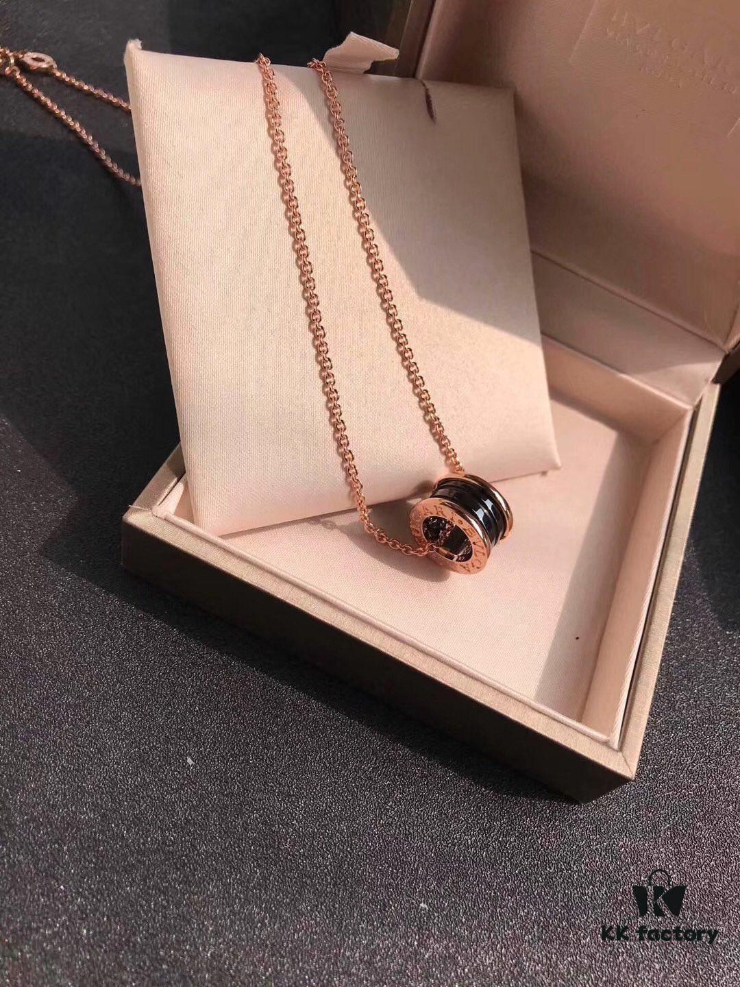 Bulgari B.Zero1 Series Black Ceramic Necklace in 925 Silver with 18K Rose Gold Plating