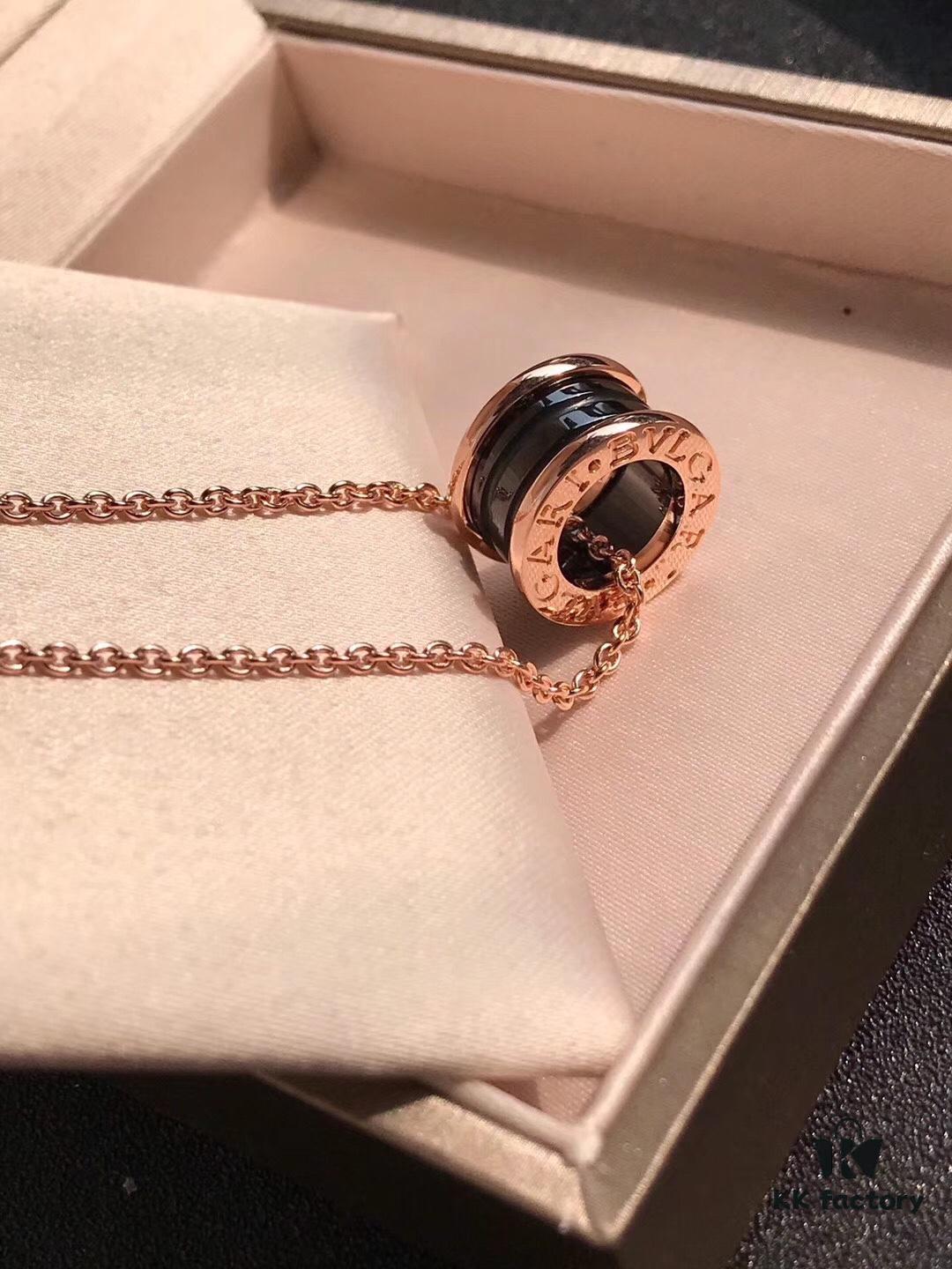 Bulgari B.Zero1 Series Black Ceramic Necklace in 925 Silver with 18K Rose Gold Plating