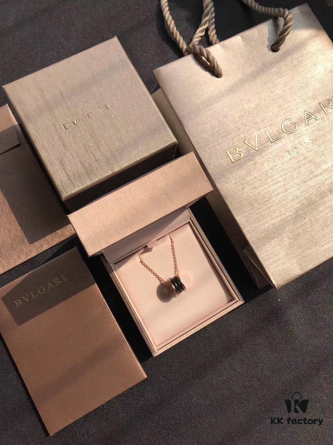 Bulgari B.Zero1 Series Black Ceramic Necklace in 925 Silver with 18K Rose Gold Plating