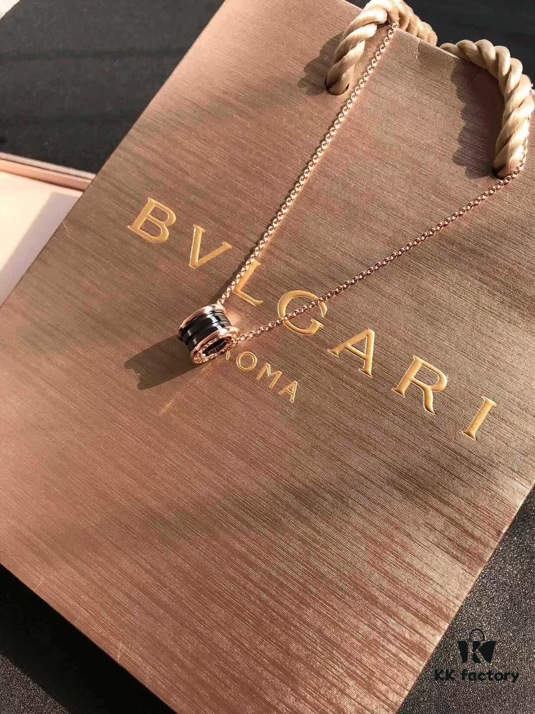 Bulgari B.Zero1 Series Black Ceramic Necklace in 925 Silver with 18K Rose Gold Plating