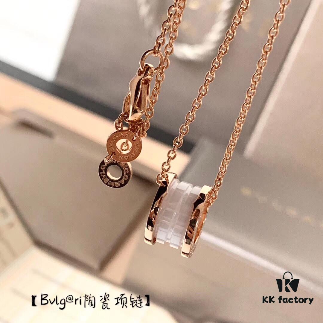 Bulgari BVLGARI White Ceramic Necklace S925 Sterling Silver Black Ceramic Adjustable Chain