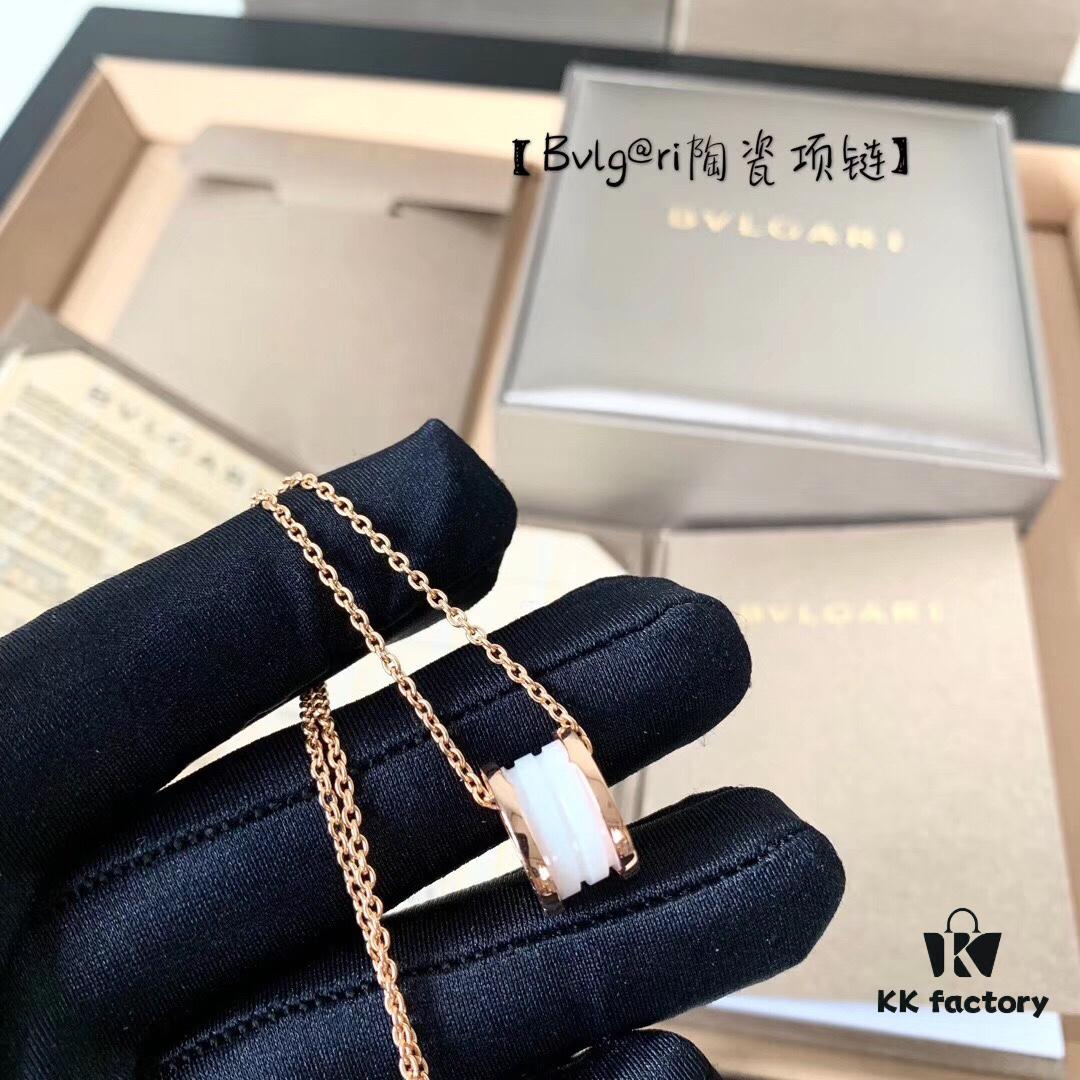Bulgari BVLGARI White Ceramic Necklace S925 Sterling Silver Black Ceramic Adjustable Chain