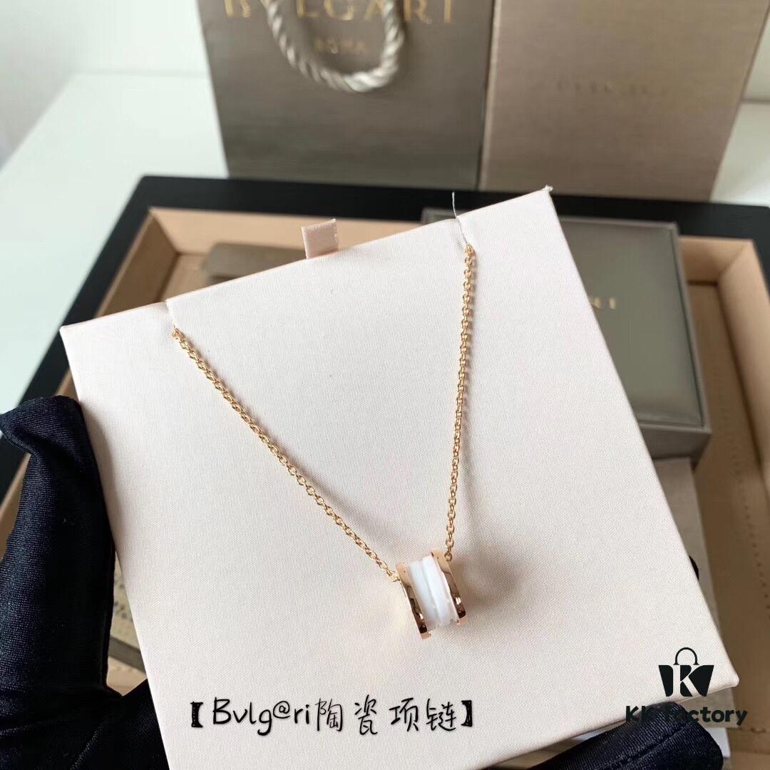 Bulgari BVLGARI White Ceramic Necklace S925 Sterling Silver Black Ceramic Adjustable Chain