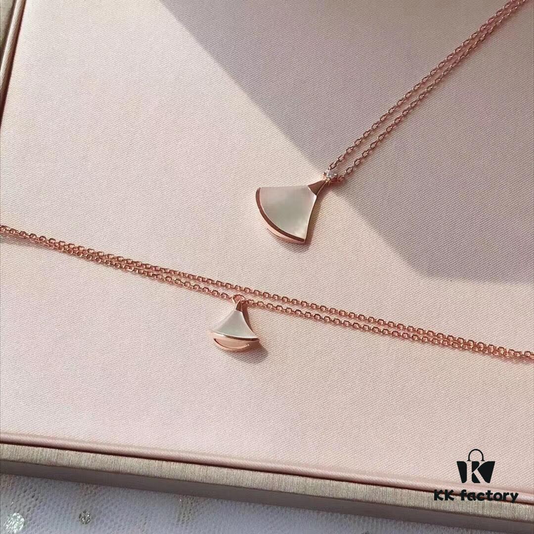 BVLGARI Diva Series Fan-shaped Set, Necklace, Bracelet, Earrings - High-end Custom Jewelry with 18K Rose Gold/White Gold Plating, Cubic Zirconia, 925 Silver Ear Pins