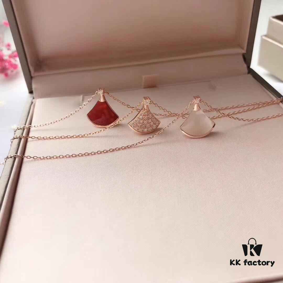 BVLGARI Diva Series Fan-shaped Set, Necklace, Bracelet, Earrings - High-end Custom Jewelry with 18K Rose Gold/White Gold Plating, Cubic Zirconia, 925 Silver Ear Pins