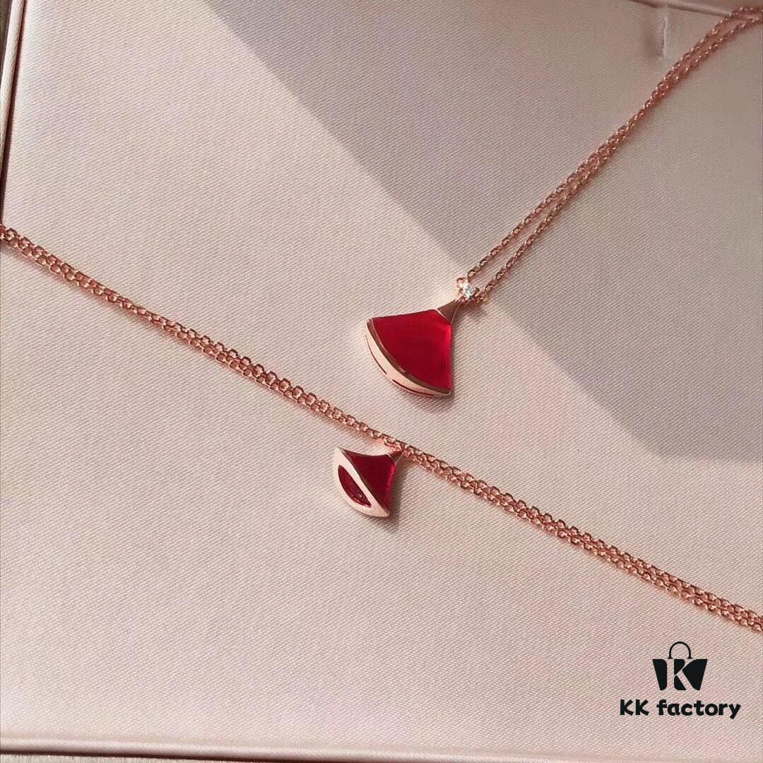 BVLGARI Diva Series Fan-shaped Set, Necklace, Bracelet, Earrings - High-end Custom Jewelry with 18K Rose Gold/White Gold Plating, Cubic Zirconia, 925 Silver Ear Pins