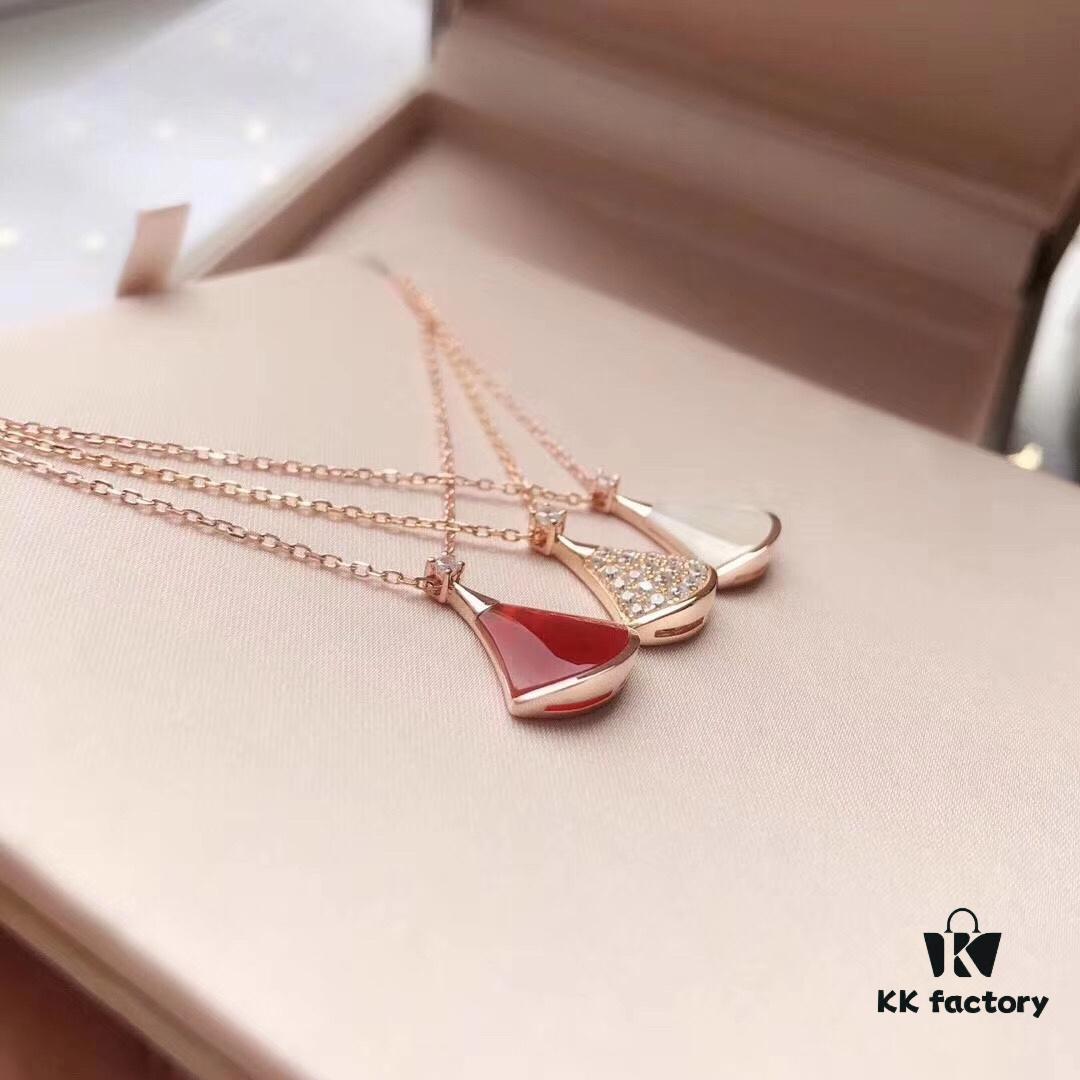 BVLGARI Diva Series Fan-shaped Set, Necklace, Bracelet, Earrings - High-end Custom Jewelry with 18K Rose Gold/White Gold Plating, Cubic Zirconia, 925 Silver Ear Pins