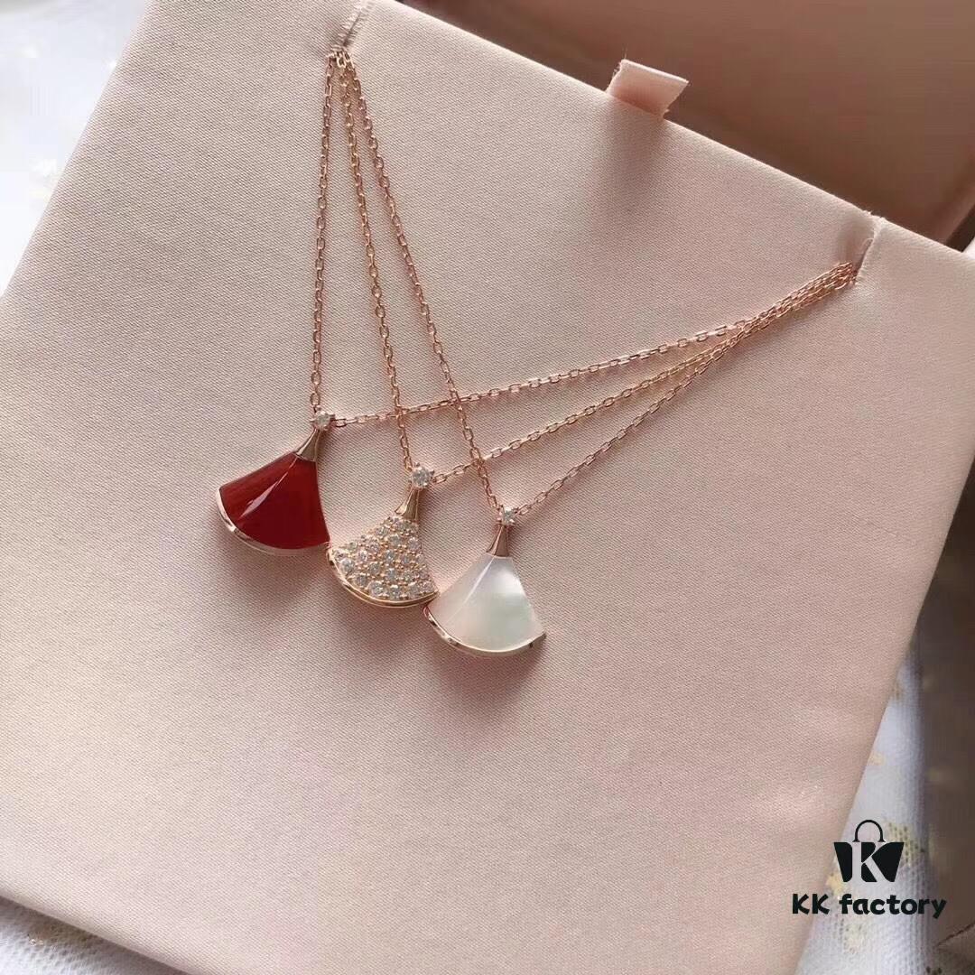 BVLGARI Diva Series Fan-shaped Set, Necklace, Bracelet, Earrings - High-end Custom Jewelry with 18K Rose Gold/White Gold Plating, Cubic Zirconia, 925 Silver Ear Pins