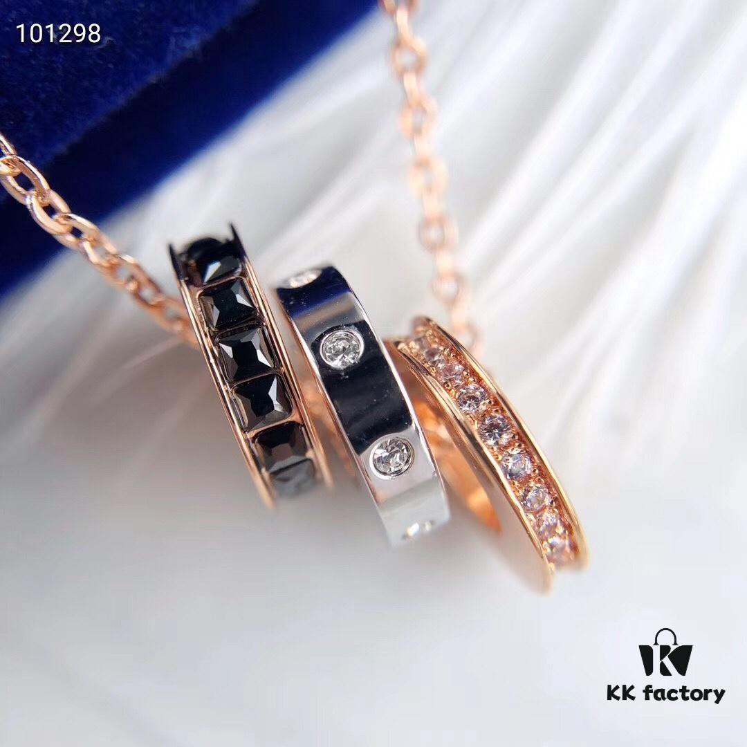 Swarovski Rotating Bead Three-Circle Necklace Resembling Bvlgari Style but Softer and More Elegant