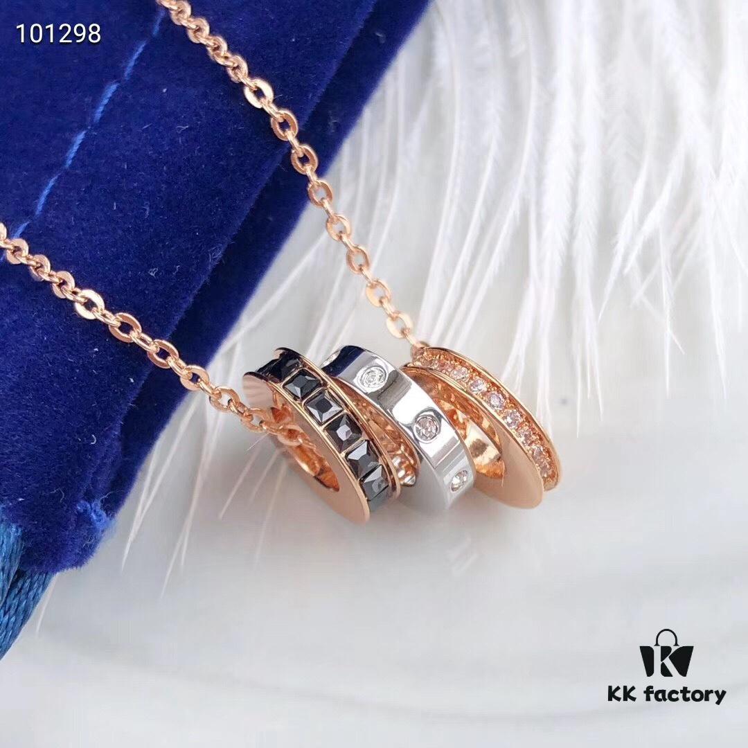 Swarovski Rotating Bead Three-Circle Necklace Resembling Bvlgari Style but Softer and More Elegant