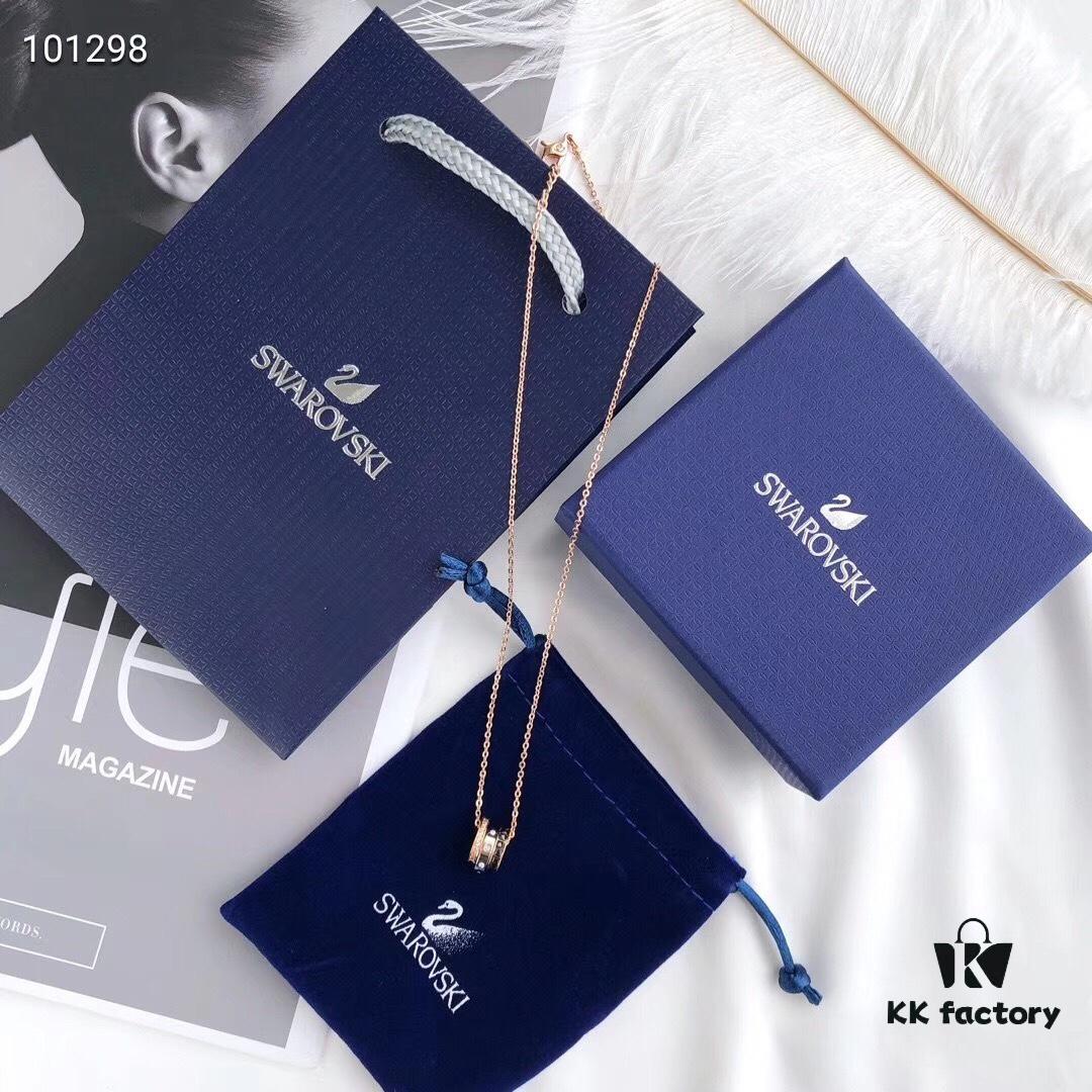 Swarovski Rotating Bead Three-Circle Necklace Resembling Bvlgari Style but Softer and More Elegant