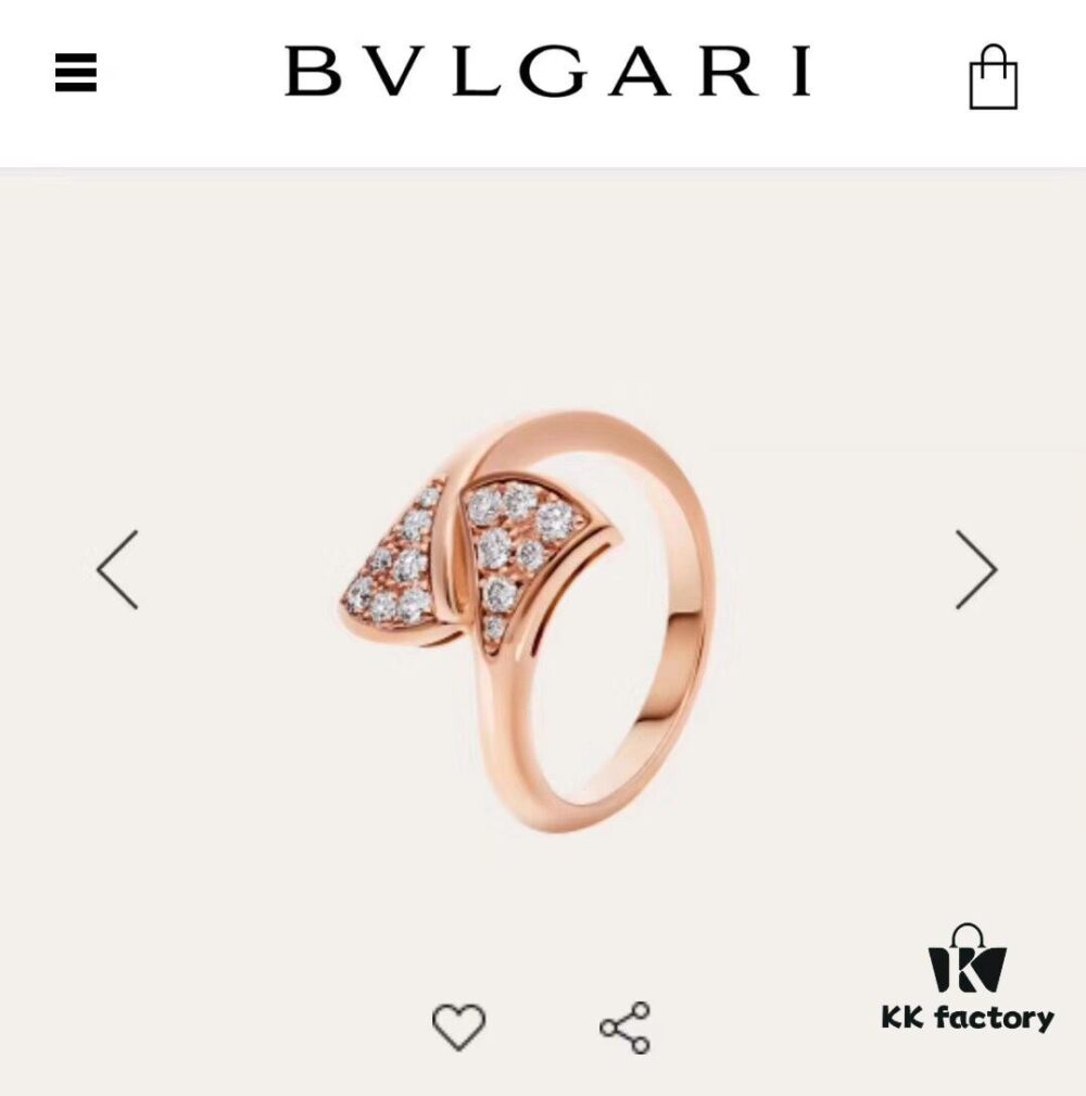 Bvlgari Diva Series Fully Diamond-Paved Double Skirt Opening Ring, Premium German Imported S925 Sterling Silver with 14K Gold Plating, Classic Fan Design, Available in Rose Gold and Platinum Finish