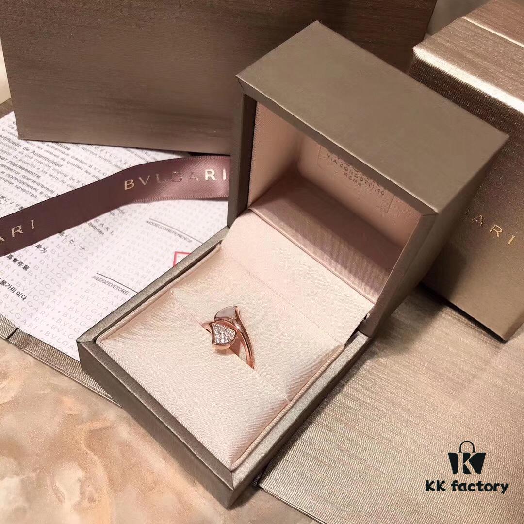 BVLGAR Classic Revival Bulgari Mother-of-Pearl Skirt Ring with Snake-Inspired Design, Adjustable, 925 Sterling Silver Thick Gold Plated, Natural Mother-of-Pearl, Diamond-Cut Detail, Available in Platinum and Rose Gold Finish