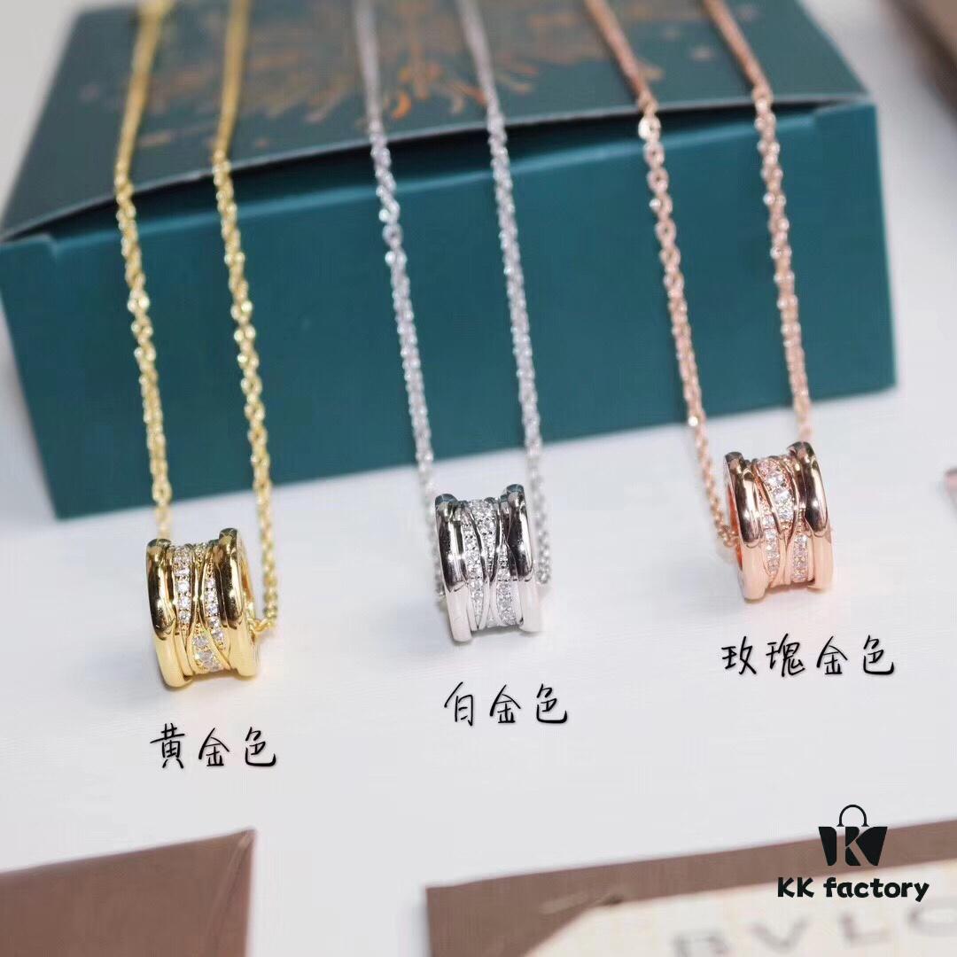 Bulgari BVLGARI Spiral Diamond-Paved Spring Necklace in Rose Gold, White Gold, and Yellow Gold Tone with Electroplated K-Gold Layer