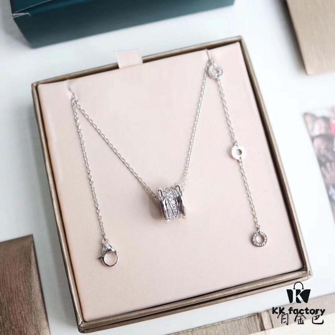 Bulgari BVLGARI Spiral Diamond-Paved Spring Necklace in Rose Gold, White Gold, and Yellow Gold Tone with Electroplated K-Gold Layer