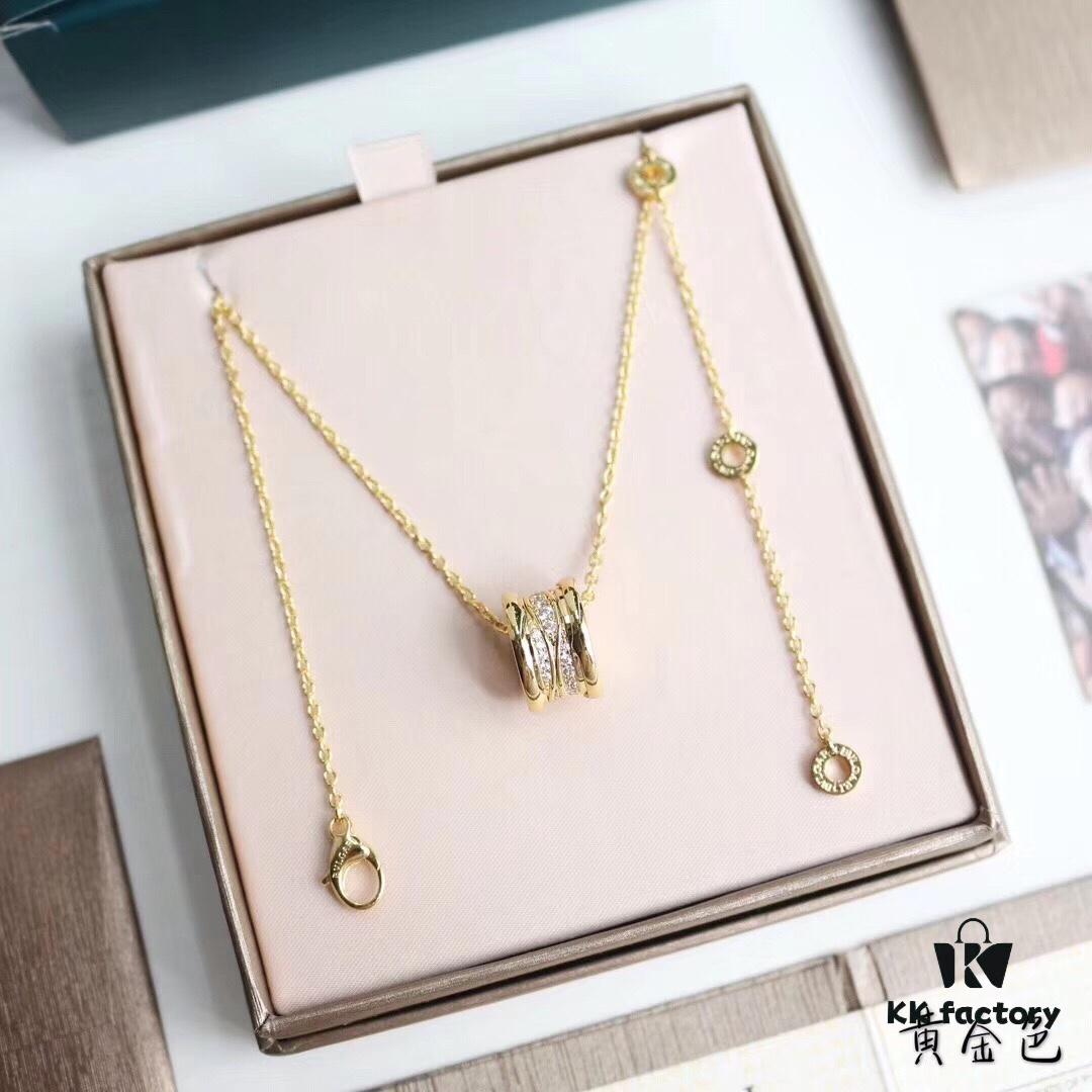 Bulgari BVLGARI Spiral Diamond-Paved Spring Necklace in Rose Gold, White Gold, and Yellow Gold Tone with Electroplated K-Gold Layer