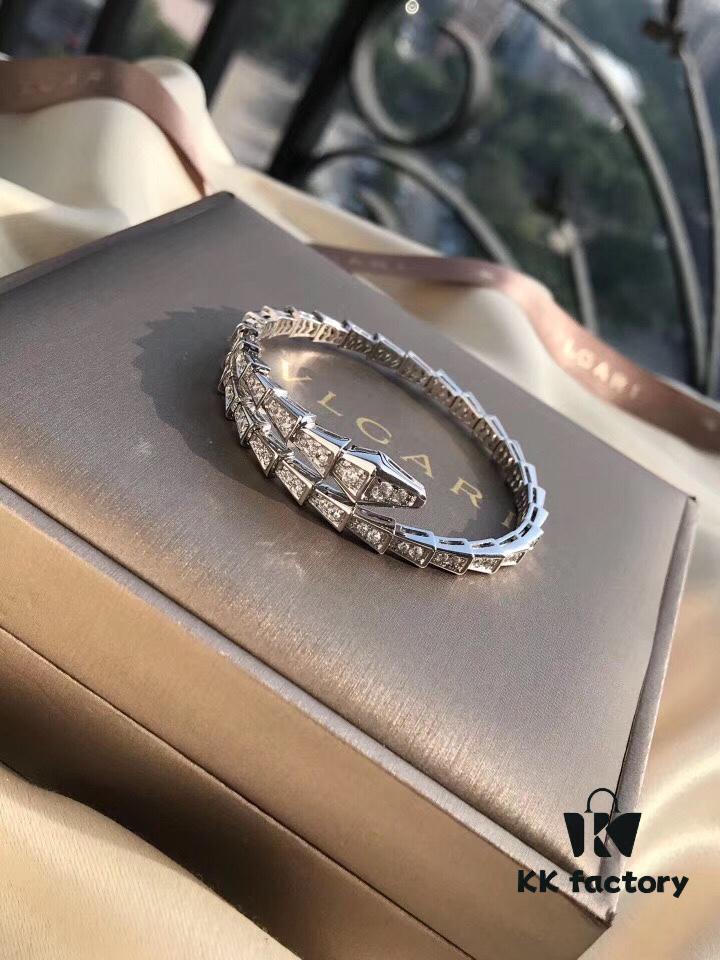 Bulgari Serpenti Viper Full Diamond Snake Bone Bracelet, Crafted in S925 Silver