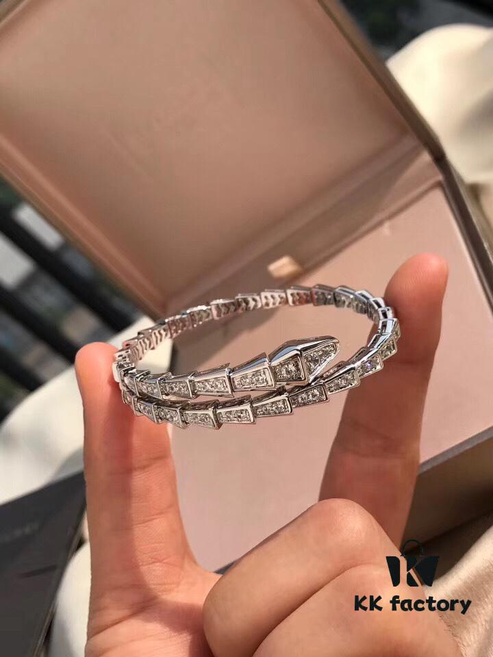 Bulgari Serpenti Viper Full Diamond Snake Bone Bracelet, Crafted in S925 Silver