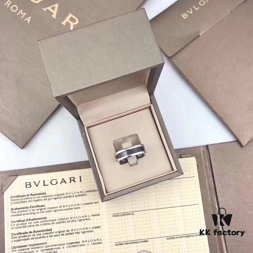 Bvlgari Little Red Man Ring, 925 Sterling Silver with Black Ceramic Inlay, US Size 5-11