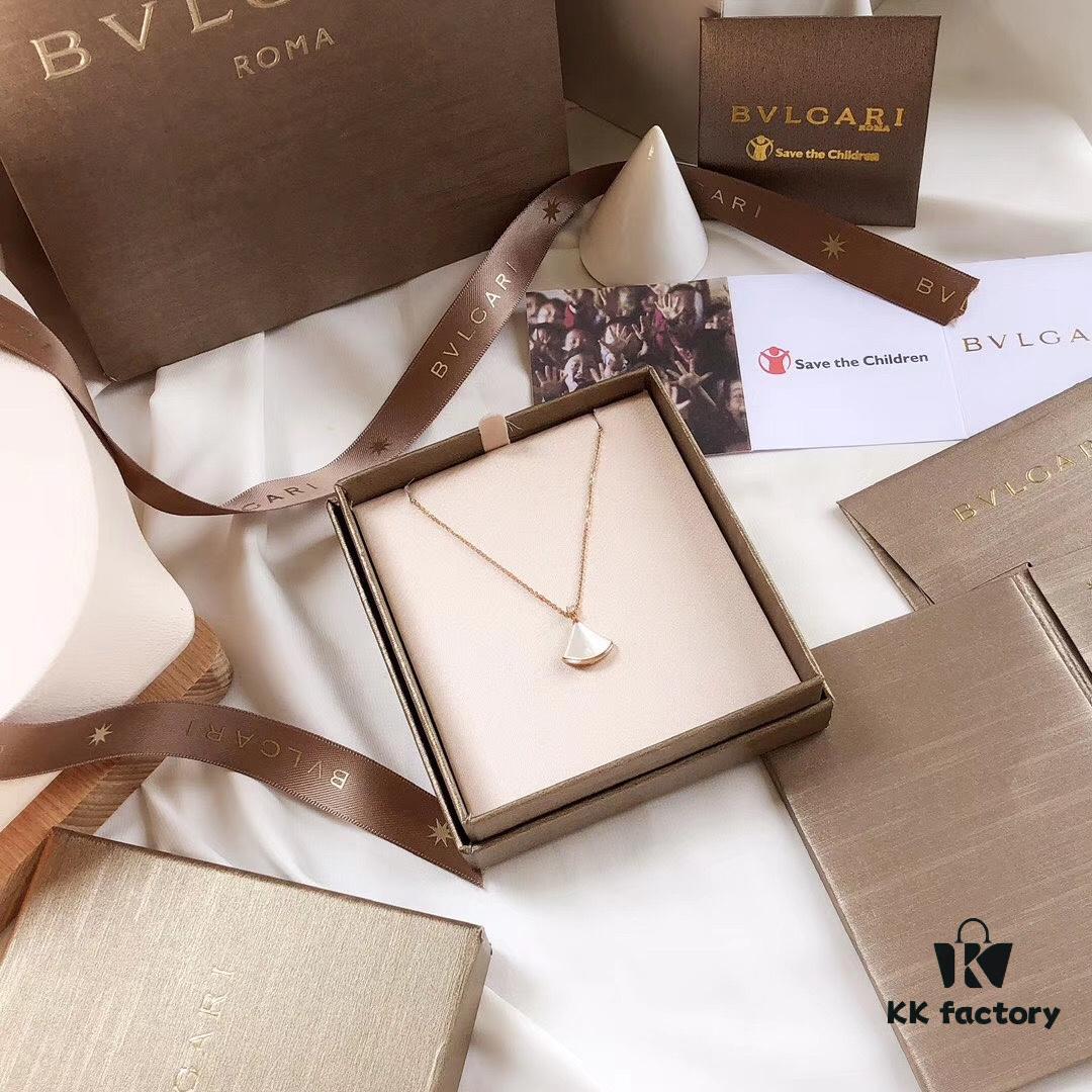 S925 Silver Plated with K-Gold Bulgari Christmas Bestseller Bvlgari DIVAS DREAM Series Mother-of-Pearl Fan Pendant Necklace