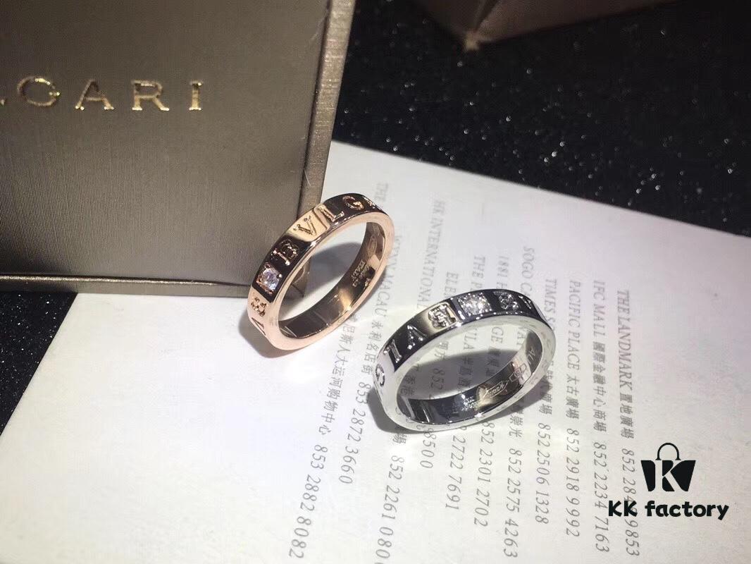 BVLGARI Bulgari Classic Logo Single Diamond Ring with Imported High-Carbon Diamond, 18K Gold Plated Premium Alloy, Available in Rose Gold and White Gold