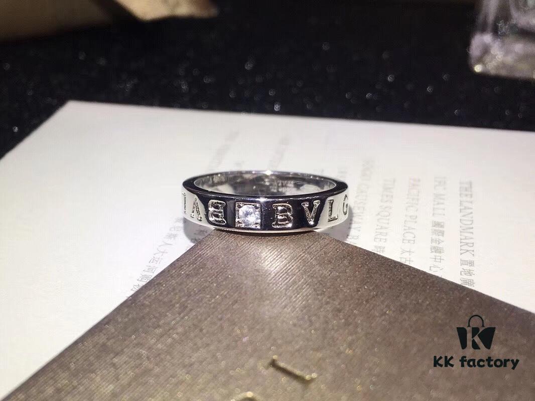 BVLGARI Bulgari Classic Logo Single Diamond Ring with Imported High-Carbon Diamond, 18K Gold Plated Premium Alloy, Available in Rose Gold and White Gold