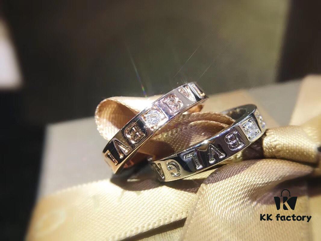 BVLGARI Bulgari Classic Logo Single Diamond Ring with Imported High-Carbon Diamond, 18K Gold Plated Premium Alloy, Available in Rose Gold and White Gold